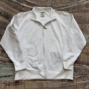 Men's Vintage Y2k Avirex White Pinstriped Zip Up Sweatshirt Jacket Sz 2XL XXL